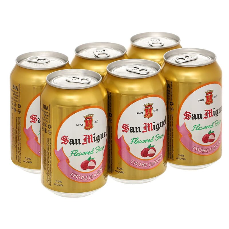 6 lon bia trái cây San Miguel vị vải 330ml thức uống giải khát tiệc tùng thơm ngon