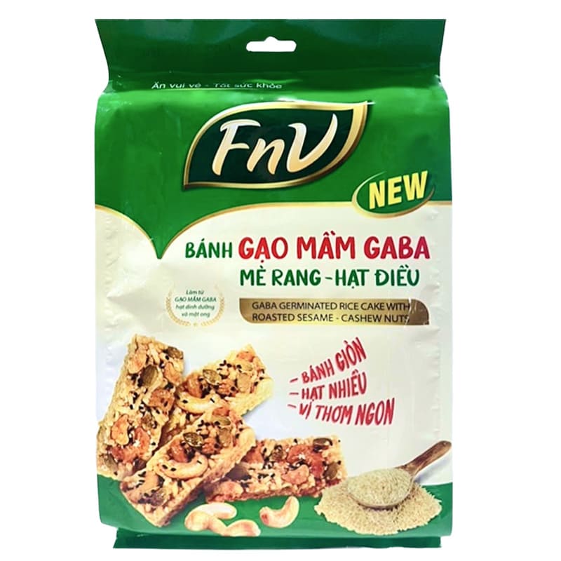 Bánh gạo mầm GABA mè rang hạt điều FnV 72g Dinh dưỡng vàng cho sức khỏe và trí não Bánh gạo mầm GABA mè rang hạt điều FnV 72g Dinh dưỡng vàng cho sức khỏe và trí não