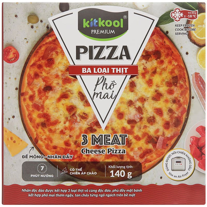 Bánh pizza 3 loại thịt phô mai Kitkool hộp 140g thơm ngậy đậm đà chuẩn vị Ý