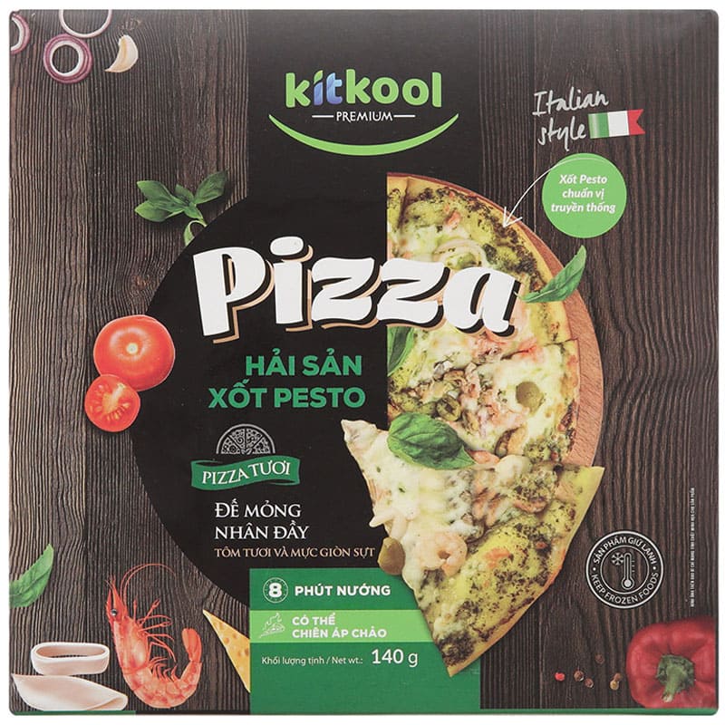 Bánh Pizza Hải Sản Xốt Pesto Kitkool 140g Giòn Thơm Đậm Vị Phô Mai Mozzarella Ngậy