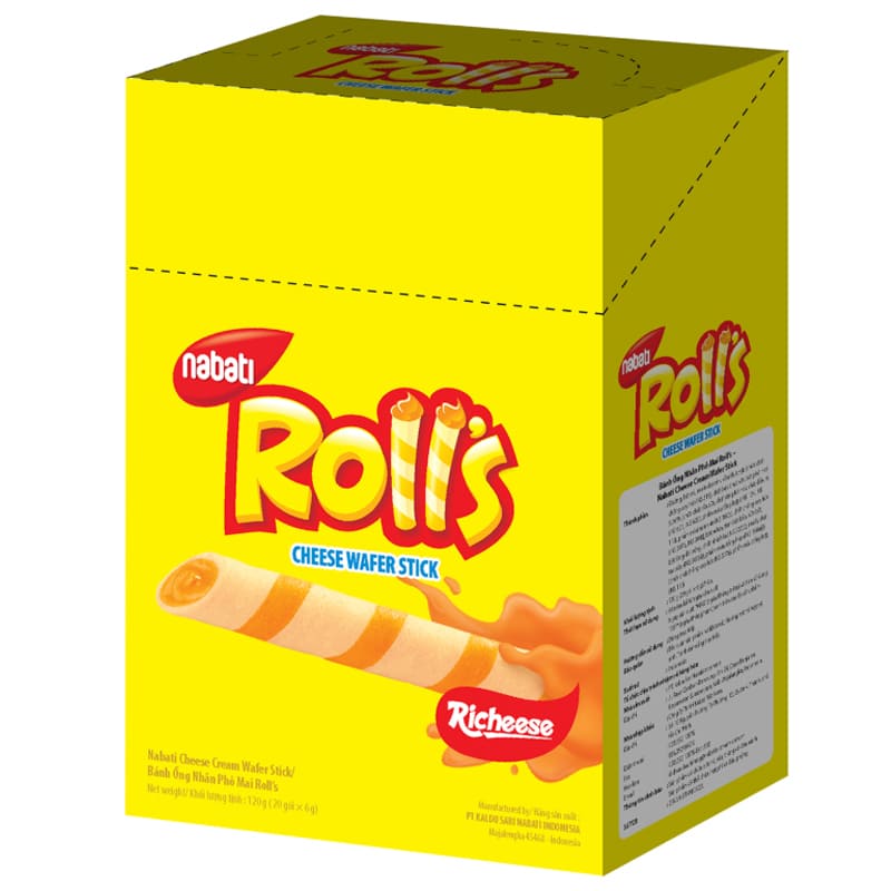 Bánh quế nhân phô mai Nabati Rolls hộp 120g giòn rụm thơm béo Bánh quế nhân phô mai Nabati Rolls hộp 120g giòn rụm thơm béo
