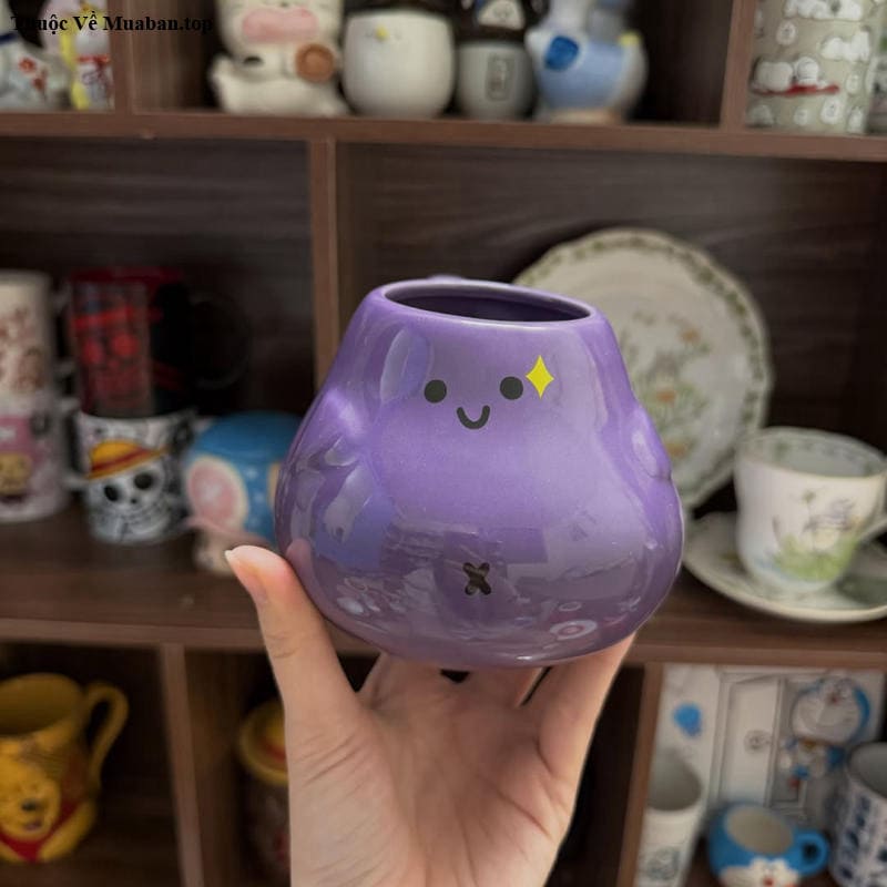 Cốc gốm hình dạng quả cà tím tráng men tím bóng loáng siêu dễ thương