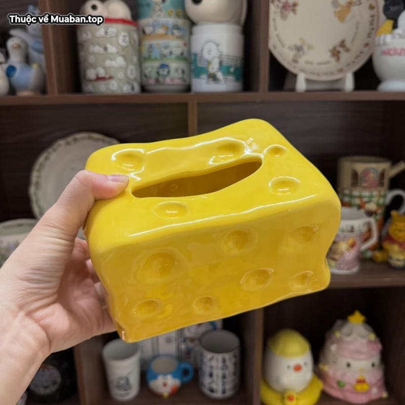 Hộp đựng khăn giấy bằng gốm sứ hình miếng bơ vàng decor bàn ăn phòng khách