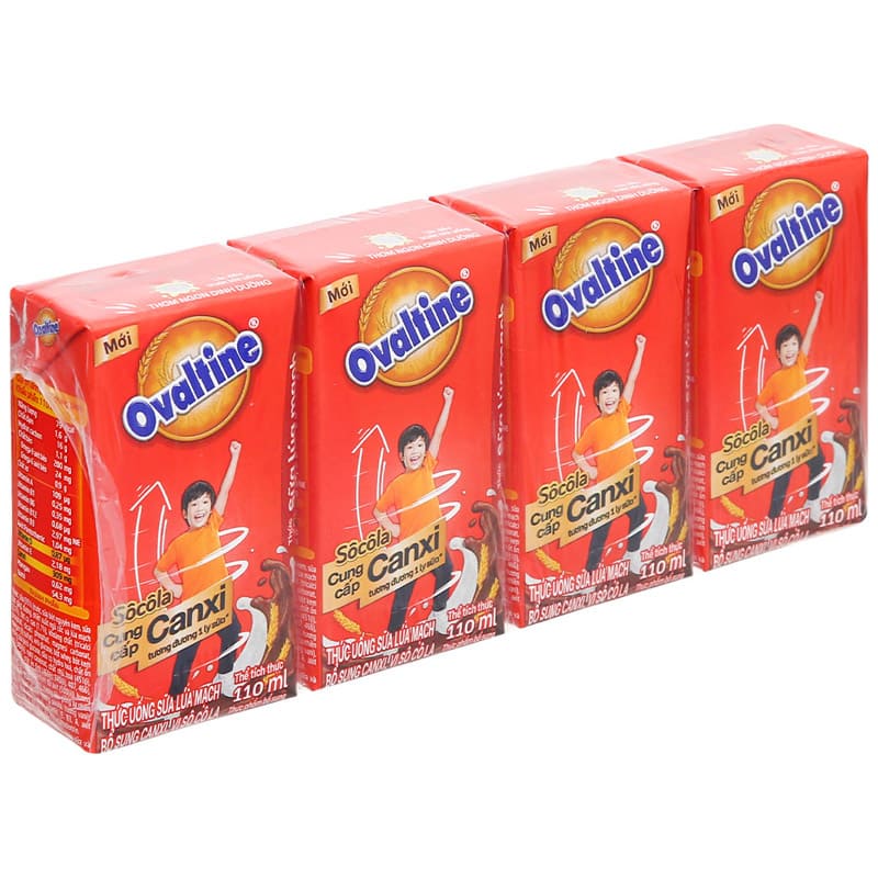 Lốc 4 hộp Sữa lúa mạch socola Ovaltine 110ml thức uống dinh dưỡng phát triển chiều cao