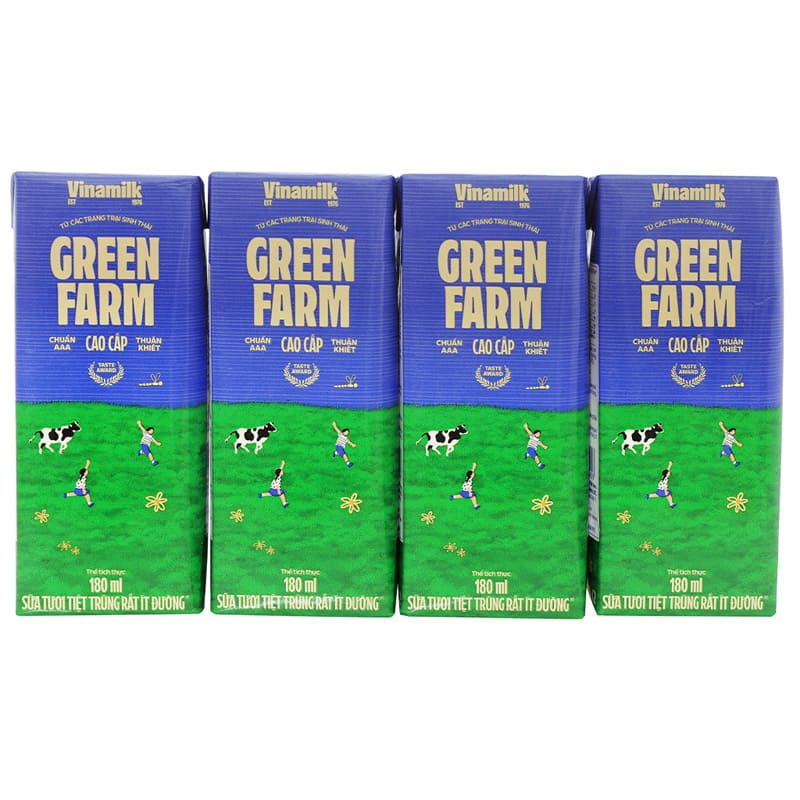 Lốc 4 Hộp Sữa Tươi Tiệt Trùng Rất Ít Đường Vinamilk Green Farm 180ml