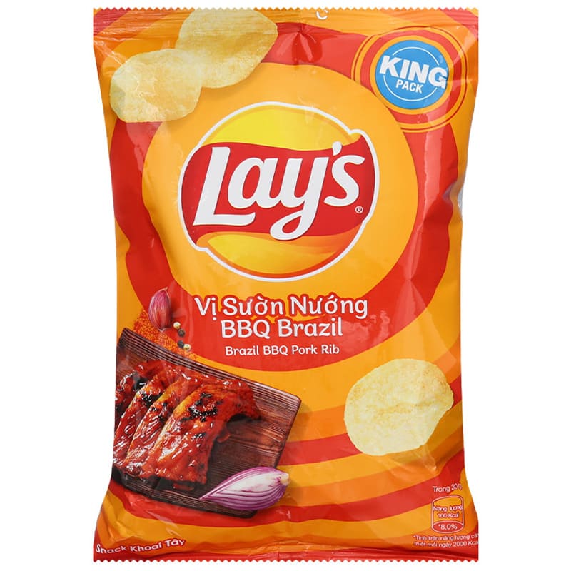 Snack khoai tây vị sườn nướng BBQ Brazil Lay’s gói 54g thơm lừng giòn rụm bùng nổ